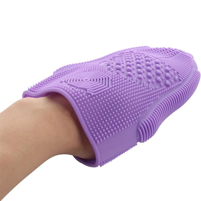 ScivoKaval Makeup Brush Cleaner Glove Mat Mitt Silicone Cosmetic Cleaning Scrubber Tool Face Brushes and Eye Brush Washing Pad Purple