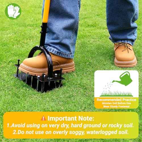Manual Lawn Aerator - Metal Spike Soil Loosener with Spring-Loaded Base, Self-Cleaning Design for Healthier Grass, Yard & Garden Aeration Tool