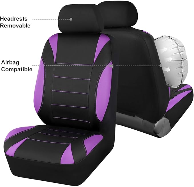 CCAR Pass Neoprene Wetsuit Seat Covers, Waterproof Car Seat Covers Full Sets with 5mm Composite EVA, Universal Fit for Car Sedan, SUV Trucks Anti Slip with Airbag Compatible(Black Purple)