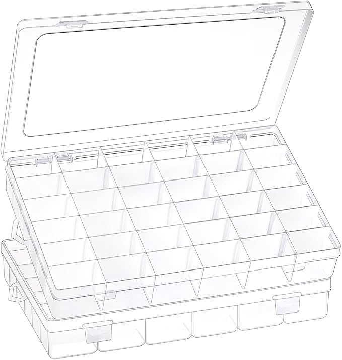 1 Pack 36 Grids Clear Plastic Organizer Box with Adjustable Dividers, Small Craft Organizers and Storage, Compartment Container for Bead, Nail, Jewelry, Art, DIY Crafts, Fishing Tackle, Small Items