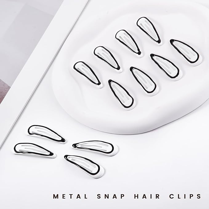 20 PCS Metal Snap Hair Clips Water Drop No Slip Barrettes for Women Bright Small Hair Clips For Thick And Thin Fine Hair,White Black,1.97 x 0.5 In.