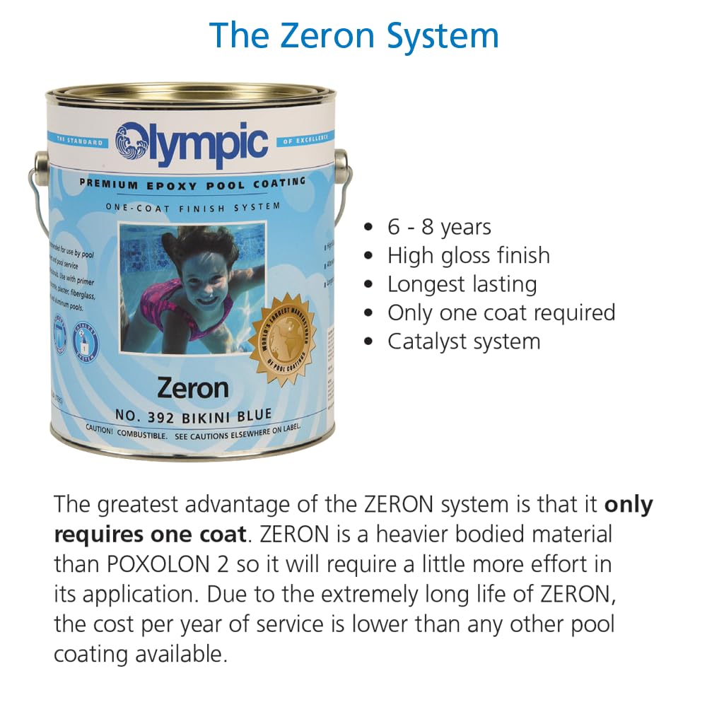 Olympic Pool Paint - Zeron - Blue Ice - 1 Gallon - two-part epoxy swimming pool paint - one-coat for plaster, fiberglass, steel and aluminum pools.