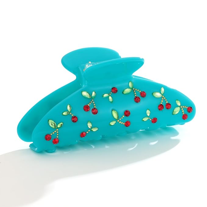 LILIE&WHITE Blue Acrylic Hair Clips For Women Cherry Hair Clip Claw With The Rhinestone Pattern In Red Cherry Strong Hair Fix Hair Clips Jewelry Fashion Gift For Women Hair Accessory