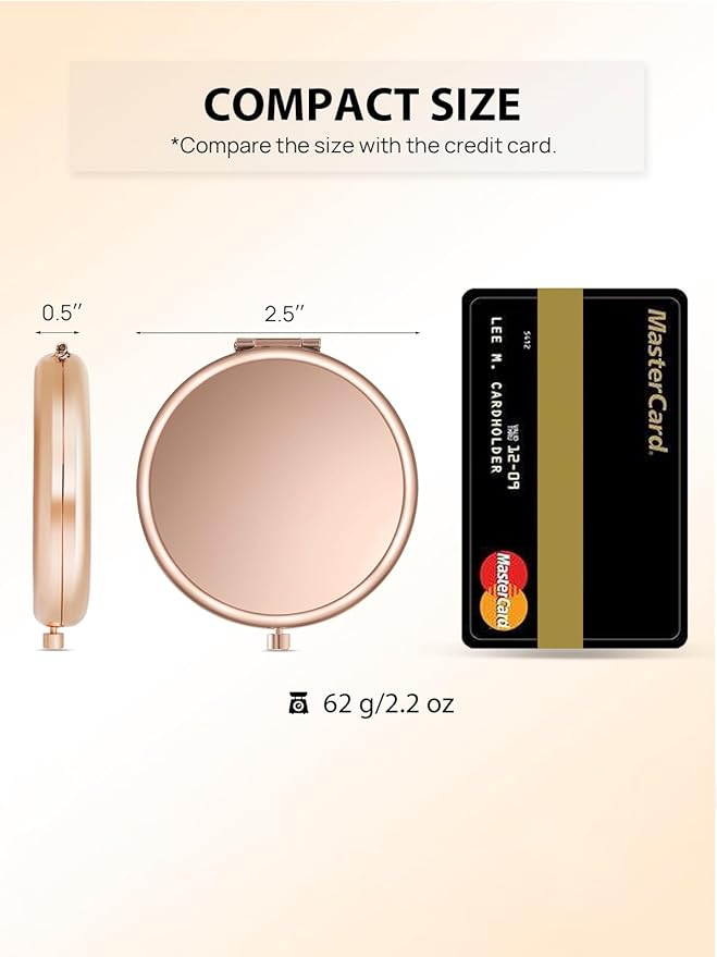 Compact Mirror Bulk, Set of 2 Double-Sided 1X/2X Magnifying Purse Pocket Makeup Mirrors(Round, Rose Gold and Black)