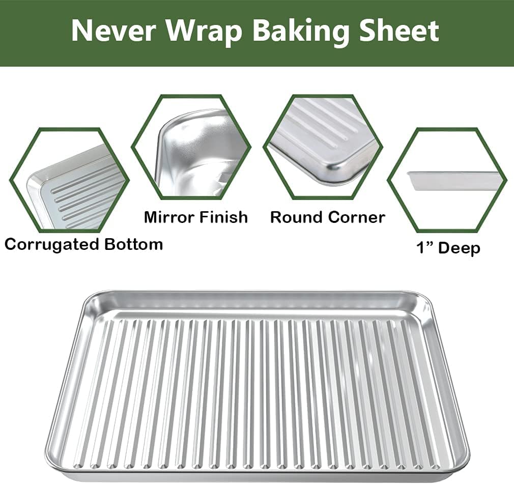 ROTTAY Quarter Baking Sheet Pan with Wire Rack Set [2 Pans + 2 Racks], Stainless Steel Cookie Sheet for Oven, Warp Resistant & Heavy Duty & Rust Free, Size 12 x 10 x 1 Inches