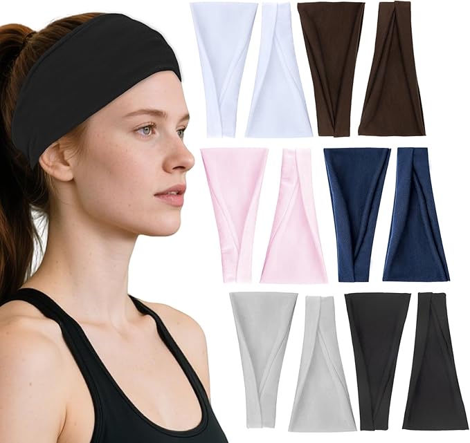 Headbands for Women, 12PCS Wide Stretchy Sports Hair Bands, Elastic Soft Fashion Head Bands, Non-Slip Running Sweatbands for Fashion, Washing Face, Workouts, Yoga, Daily Use
