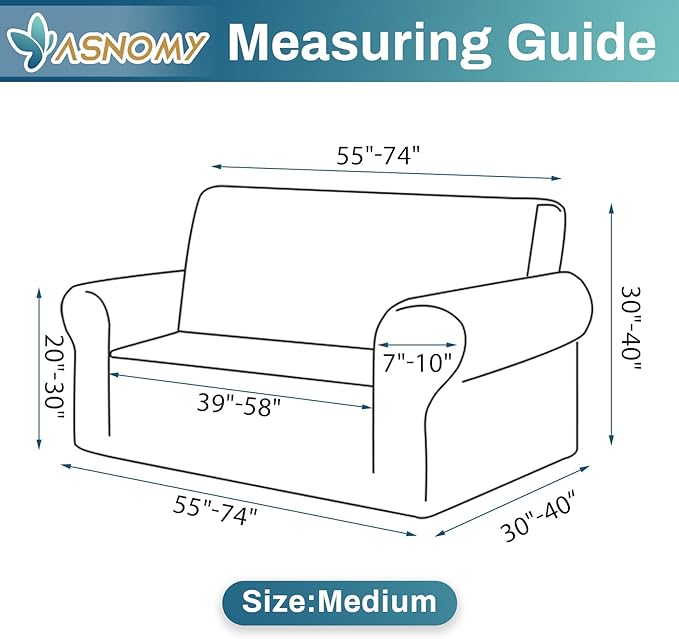 Asnomy Sofa Covers for 2 Cushion Couch Stretch loveseat Cover Slipcovers, Pet Protector Furniture Covers for Dogs Cats Spandex Jacquard Fabric Small Checks（Medium， Black）