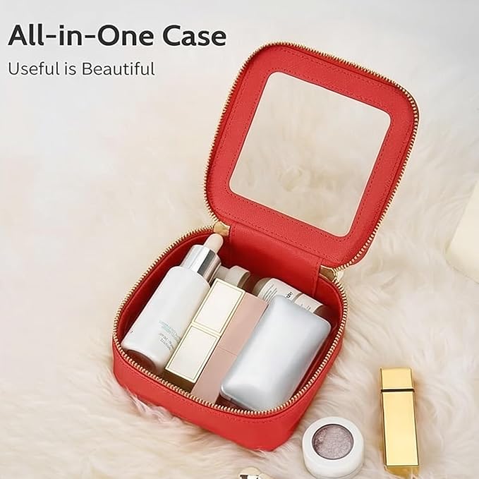 Aveniee Mini Clear Makeup Bag, Small Cosmetic Bags Travel Toiletry Pouch Organizer, TSA Approved Make up Case with Zipper, Car Bag for Essentials,Red
