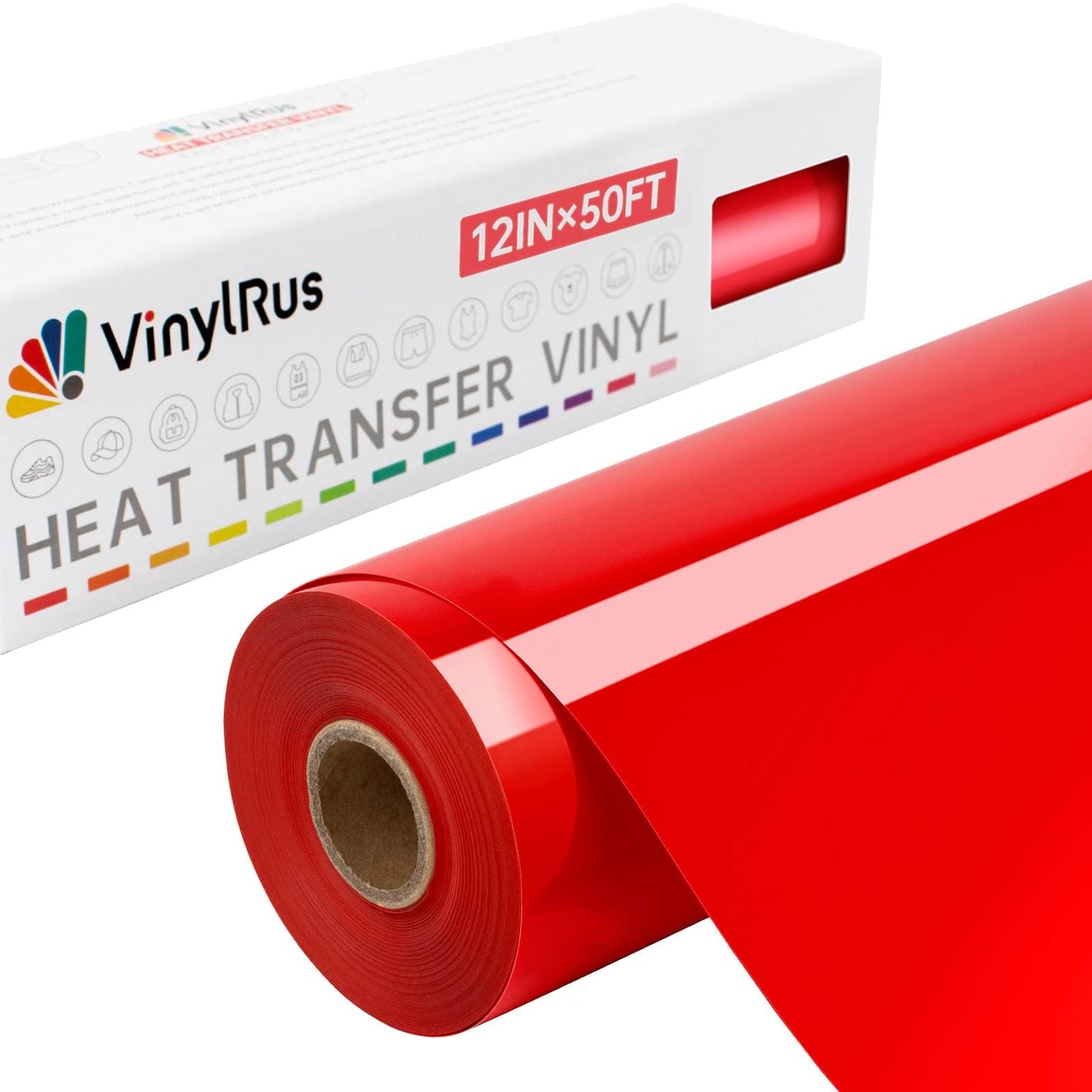 VinylRus Heat Transfer Vinyl-12” x 50ft Red Iron on Vinyl Roll for Shirts, HTV Vinyl for Silhouette Cameo, Easy to Cut & Weed