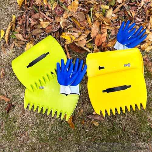 Leaf Scoops Hand Rakes, Leaf Scoops and Claws with Gloves, Lightweight Plastic Leaf Scoop, Large Leaf Grabbers for Picking Up Leaves, Clippings, Grass(1 Set, Green)