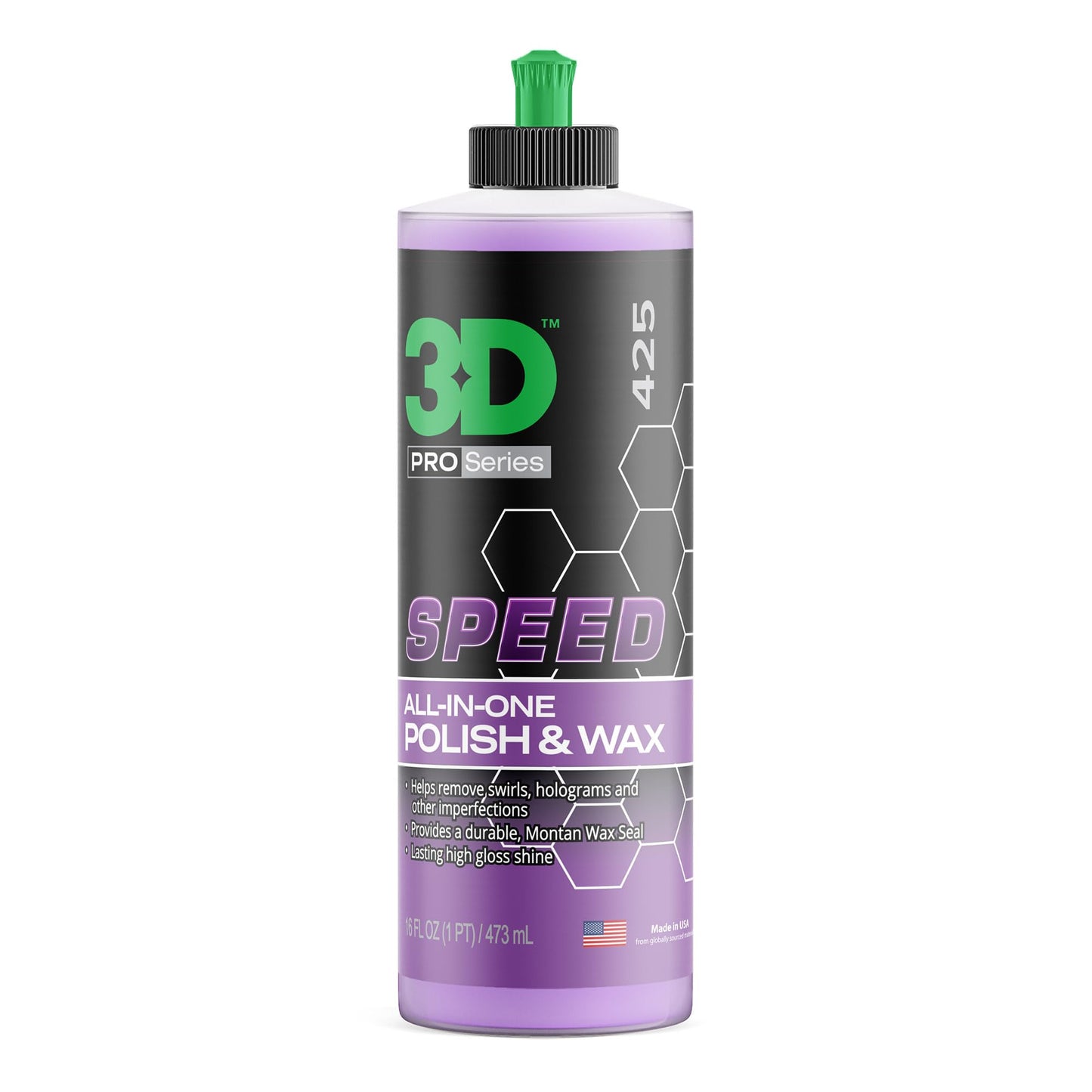 3D Speed All-In-One Polish & Wax – Scratch & Swirl Remover, Clear Coat Safe Paint Sealant – High Gloss Finish, Easy Application – 16oz – Made in USA