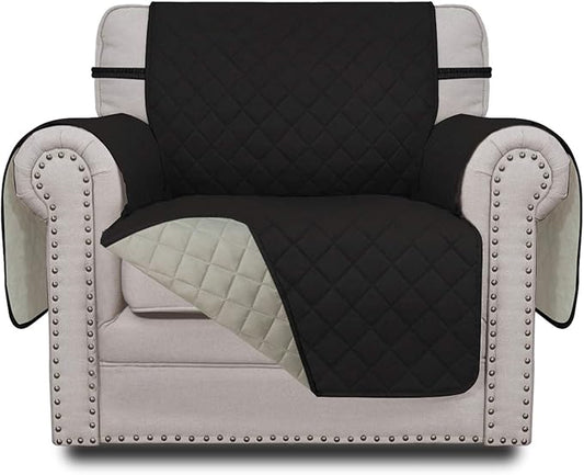 Easy-Going Chair Sofa Slipcover Reversible Sofa Cover Water Resistant Couch Cover Furniture Protector Cover with Elastic Straps for Pets Kids Children Dog Cat (Chair, Black/Beige)