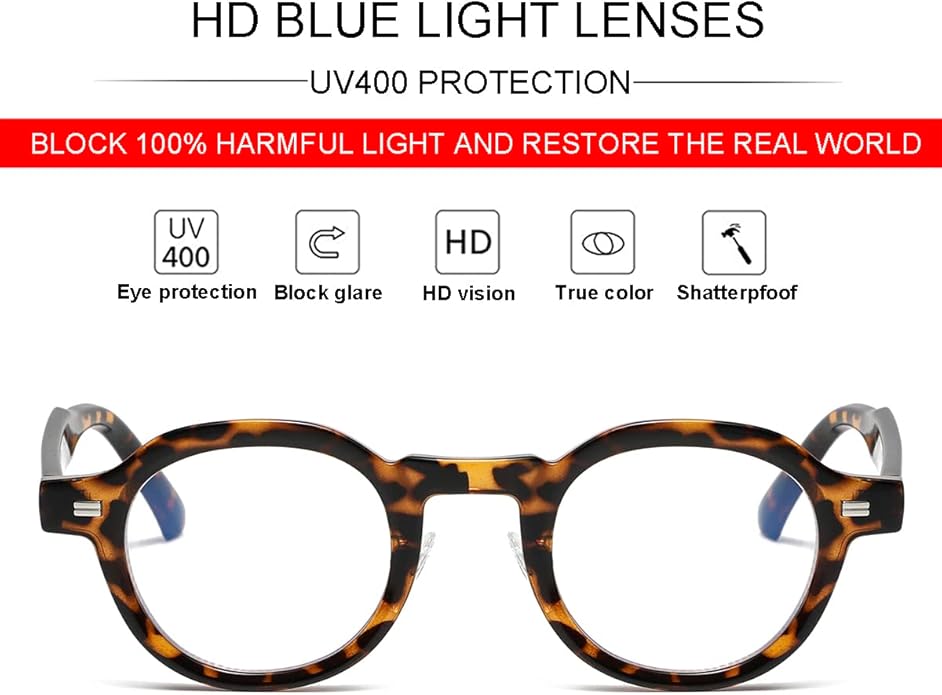 JOVAKIT Trendy Round Blue Light Blocking Glasses for Women Men Retro Vintage Circle Style Non-prescription Computer Glasses