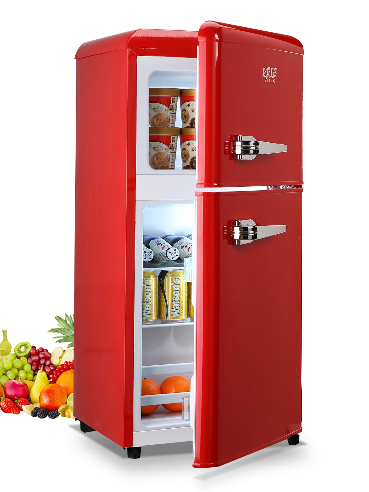 KRIB BLING Mini Fridge With Freezer,Refrigerator With 2 Doors,7- Level Adjustable Thermostat, Removable Glass Shelves For Bedroom, Office, Kitchen, Apartment, Dorm, 3.5 Cu. Ft Red