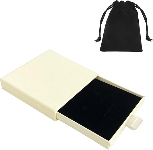 Small Jewelry Gift Box and Velvet Bag, Necklace Bracelet Earring Cardboard Organizer Square Jewellery Gift Box Pendent Storage Case for Birthday Xmas Christmas Wrapping (Beige)