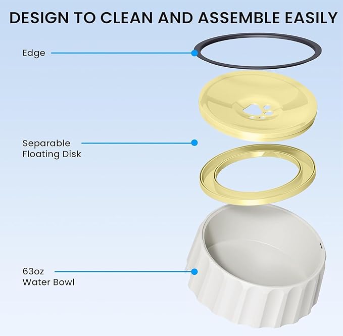 Dog Small Animals Water Bowl No Spill 70oz/2L Large Capacity Dispenser Non Slip No Splash Small Animals Bowl Pet Slow Feeder No Drip Dog Water Bowl on Vehicle for Dogs and Cats - Beige