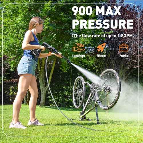 Portable Pressure Washer, 900PSI Cordless Power Washer, Portable Power Washer with 2 Batteries, 6-in-1 Nozzle, Handheld Pressure Washer for Car/Floor/Garden