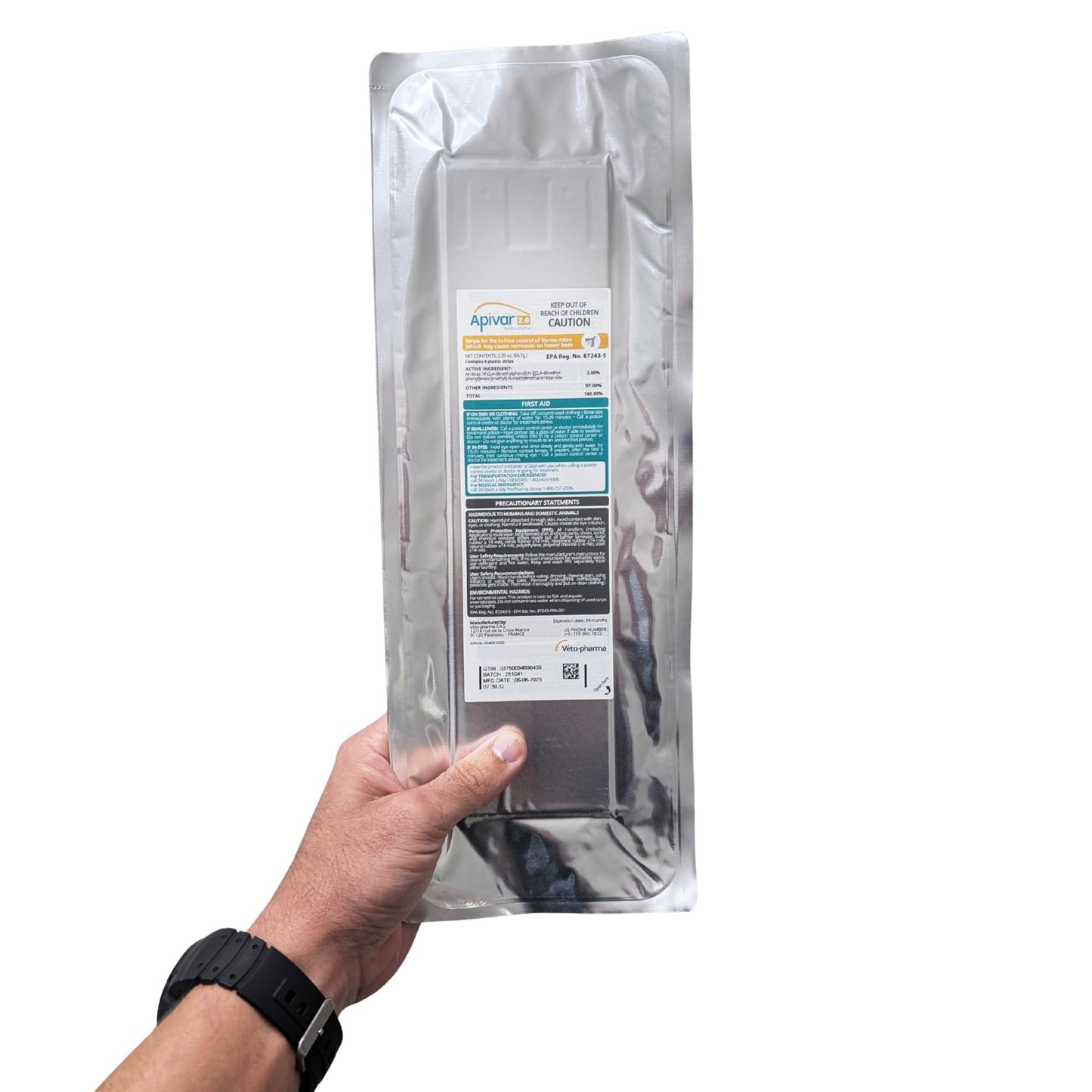 Apivar® 2.0 New Formula - Less Amitraz - Faster Varroa Mite Drop - Mite Treatment for Honey Bees, Strips Fit Langstroth, Dadant & More, No Withholding Period - (4 Packs)