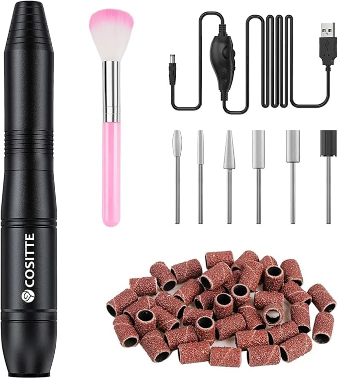 Electric Nail Drill, USB Electric Nail Drill Machine for Acrylic Nails, Portable Electrical Nail File Polishing Tool Manicure Pedicure Efile Nail Supplies for Home and Salon Use Black
