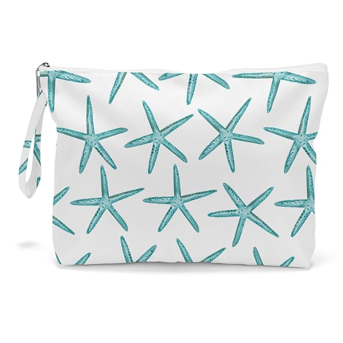 Fokongna Wet Dry Bag for Travel, Makeup, Swimsuit, Beach, Pool, Diapers, Yoga, Gym Clothes - Zipper Pouch for Women, Sister, Friends - Ocean Sea Shells Starfish Design