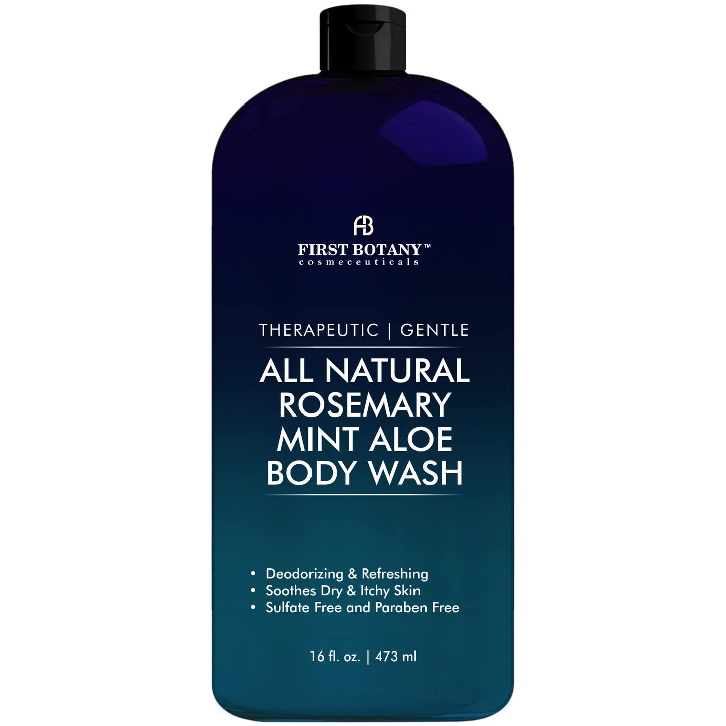 First Botany, ALL Natural Body Wash - Fights Body Odor, Athlete's Foot, Jock Itch, Nail Issues, Dandruff, Acne, Eczema, Shower Gel for Women & Men, Skin Cleanser -16 fl oz (Rosemary Mint)