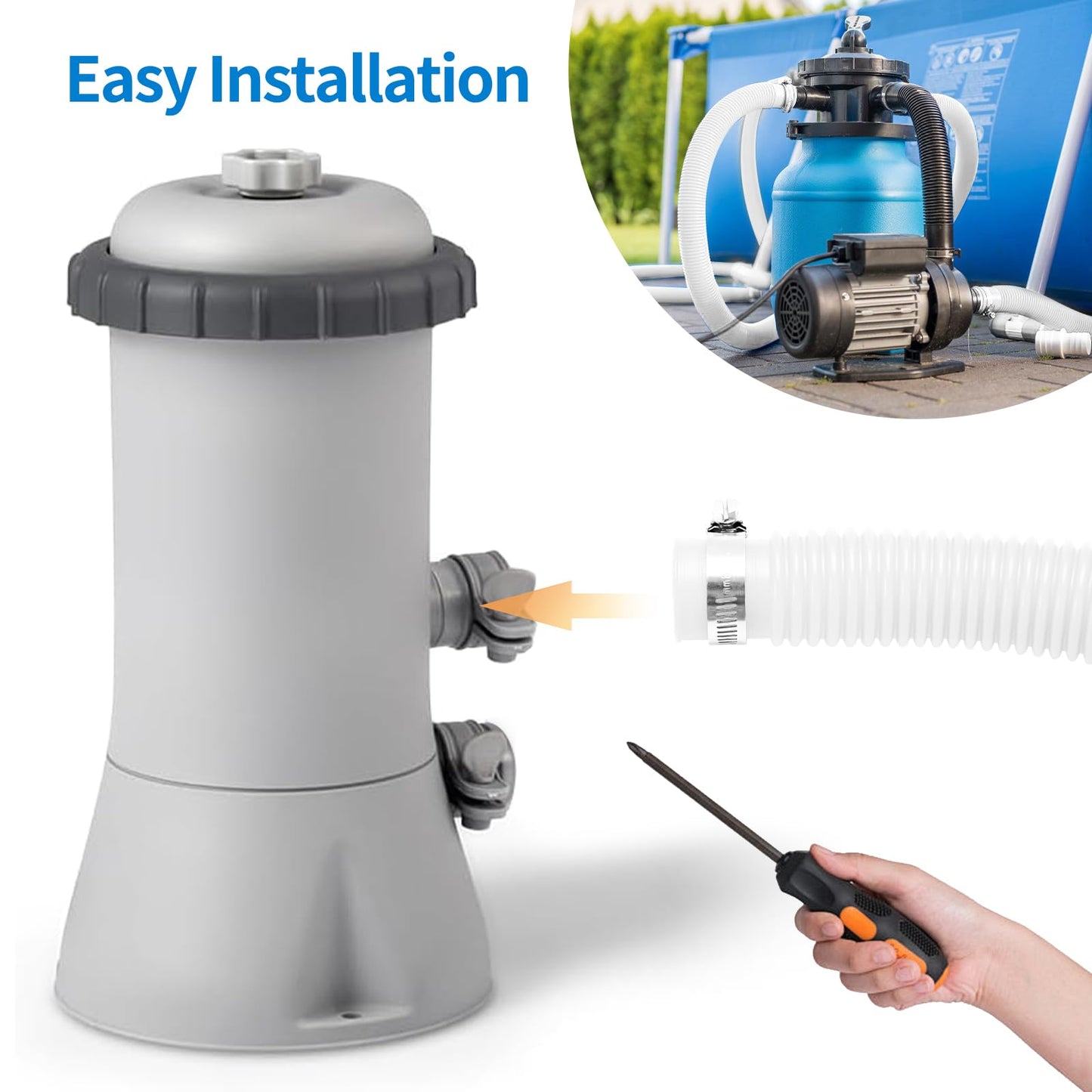 jarkamm Pool Pump Hoses 1.25 Inch X 59 Inch Filter Pump Replacement Pool Hose For Above Ground Pools Flexible PE Tube For Swimming Systems Includes Stainless Steel Clamps (3 Pack White)