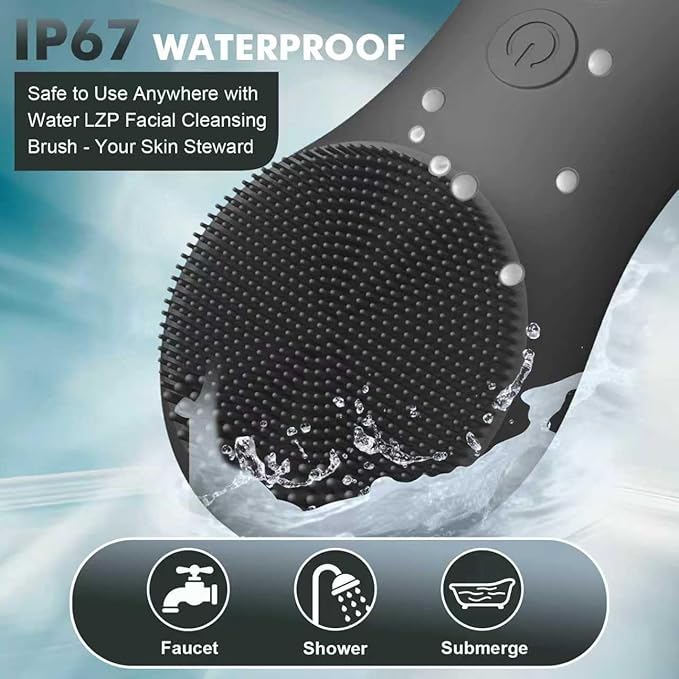 LZP Silicone Face Scrubber, Electric Facial Cleansing Brush with 6 Speeds Vibration Technology, Rechargeable & Waterproof Exfoliating Scrub Brush for Cleansing and Massaging, Men Women