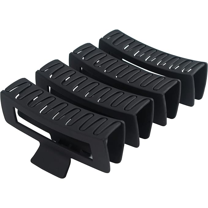4 Pack Extra Large Hair Claw Clips for Women, 5'' Hair Clips for Thick and Long Hair, 90's Non-slip Square Jaw Clips for Curly Hair, Strong Hold Matte Hair Clamps (Black)