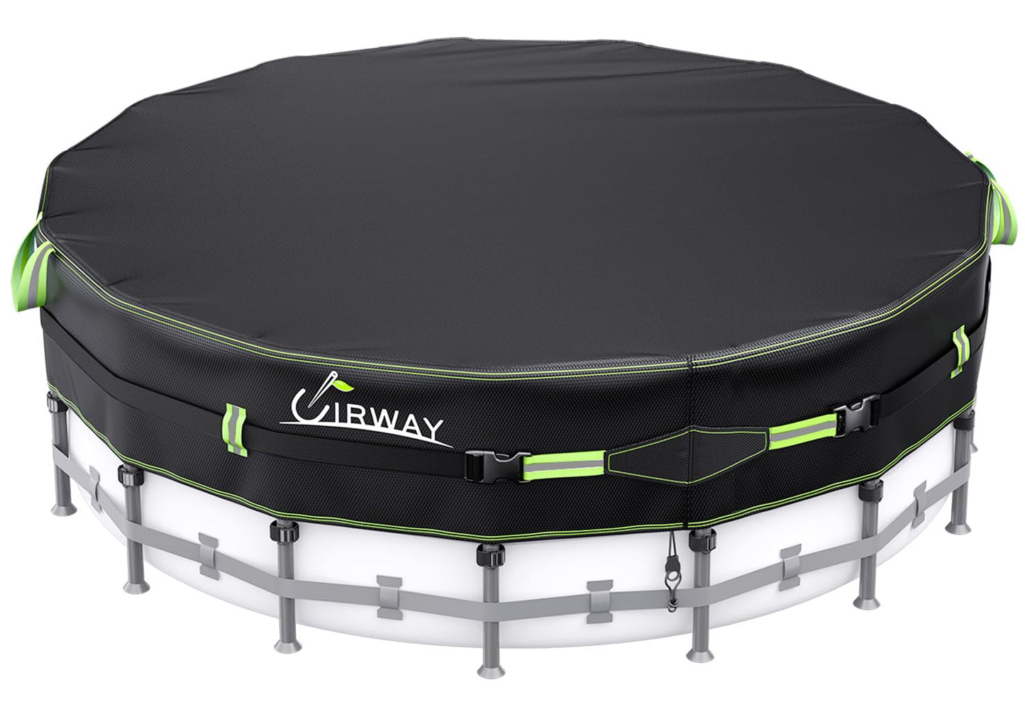 UIRWAY 500D Pool Cover 14FT Round [2026 Upgraded Heavy Duty Fabric] Solar Pool Covers for Above Ground Pools, New Super Windproof Gel-Coated Tarp Straps, Swimming Pool Covers with UV Protection