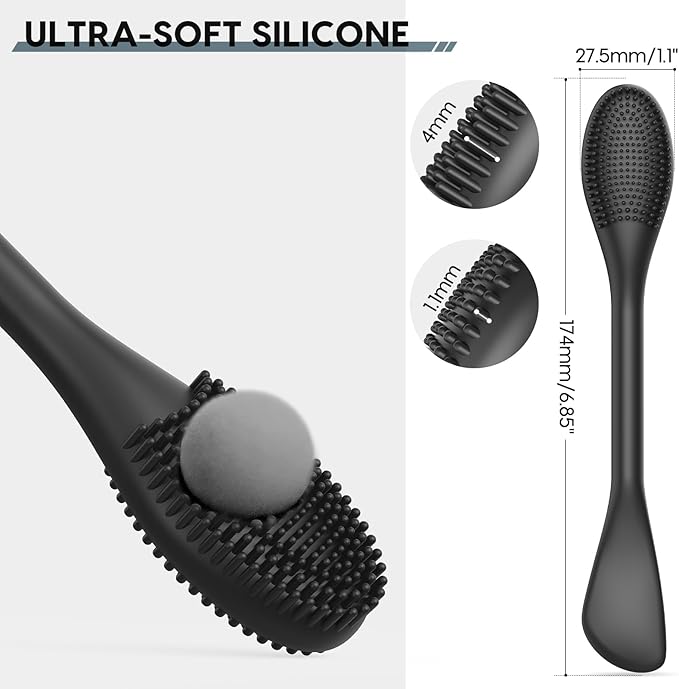 Silicone Facial Cleansing Brush - 2PC Double Ended Exfoliator for Deep Pore Cleaning, Blackhead Removal & Makeup Application - Soft, Hygienic & Waterproof Face Scrubber MassagerÃ¯Â¼ÂBlack+GrayÃ¯Â¼Â