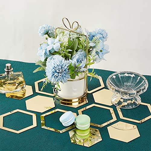 OLYCRAFT 24Pcs Hexagon Mirror Wall Stickers Removable Self-Adhesive Mirror Tile Acrylic Wall Decals Acrylic Mirrors Tiles Gold Decal for DIY Craft Home Decorations - 4x3.4 Inch