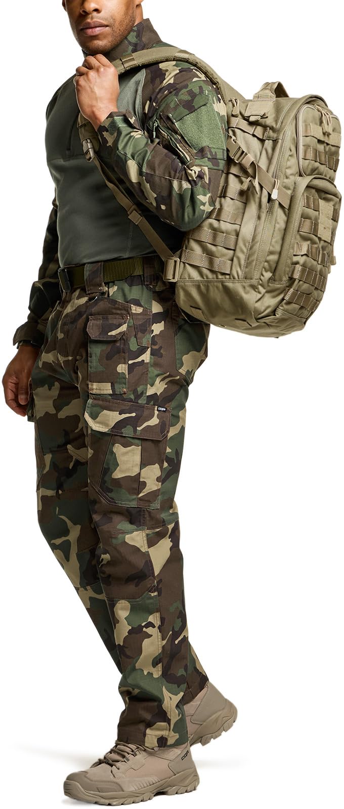 CQR Men's Tactical Pants, Water Resistant Ripstop Cargo Pants, Lightweight EDC Work Hiking Pants, Outdoor Apparel, Duratex Mag Pocket Print Woodland Camo, 34W x 34L