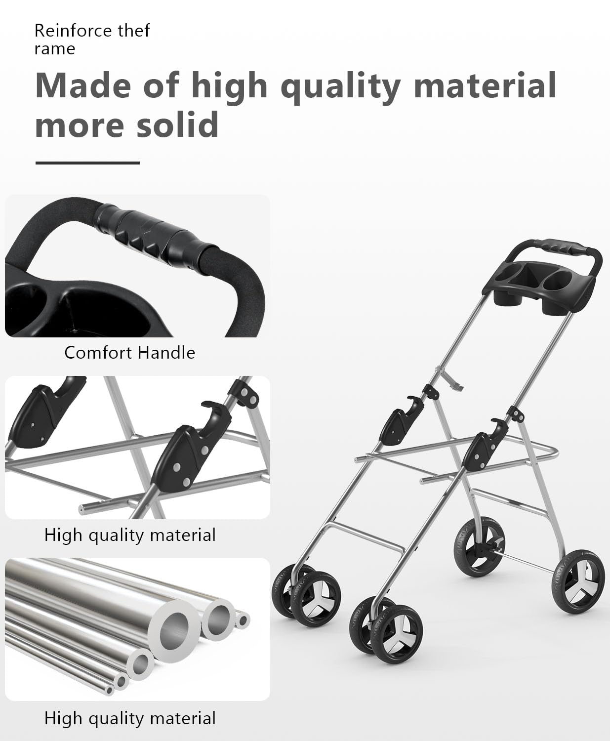 OS MOTOR Pet Stroller with 4 Wheels for Small/Medium Pets,Travel Foldable Detachable Carrier for Dog Cat Cage Jogger Stroller, Rear Wheel Breaks, Storage Basket, Visible Mesh Weather Cover (Navy Blue)