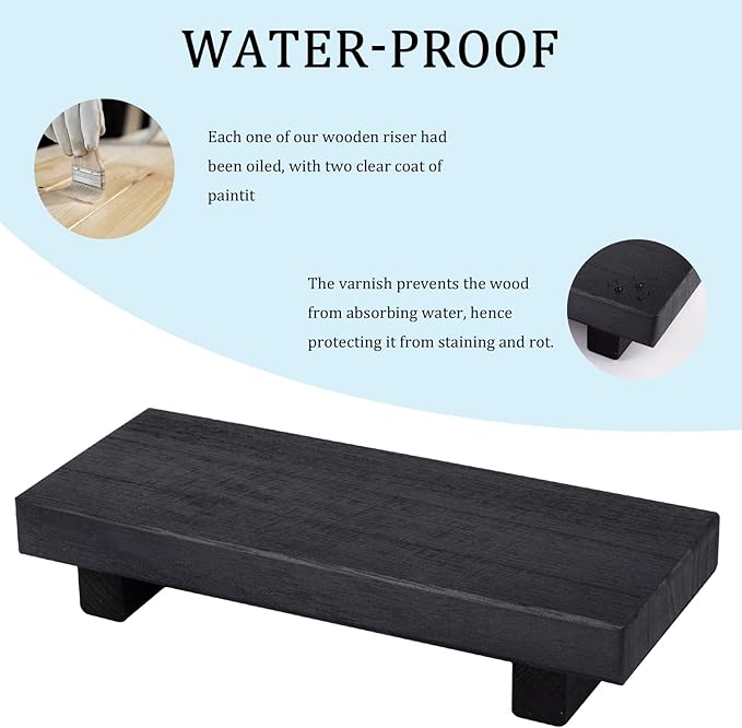 zoocatia Small Wood Tray Pedestal Stand Farmhouse Bathroom Decor Decorative Wooden Riser Kitchen Soap Dish Holder for Vanity, Counter, Sink, Black