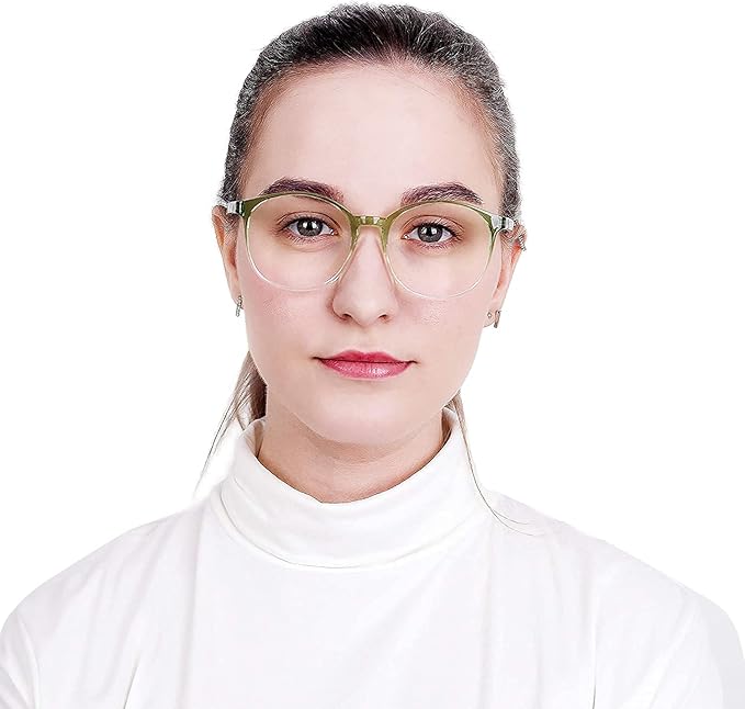 LifeArt Round Blue Light Blocking Glasses, Computer Glasses, Gaming Glasses, TV Glasses for Women Men (Clear Green, 1.50 Magnification)