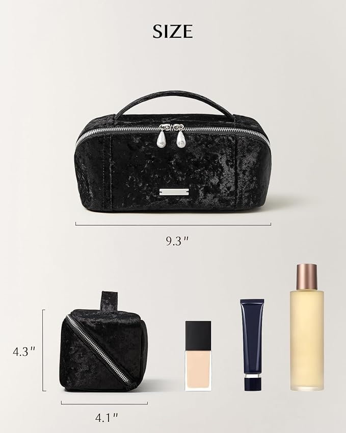 EACHY Travel Makeup Bag, Large Capacity Cosmetic Bag for Women, Waterproof PU Leather, Flat Open Portable Toiletry Bag for Skincare, Brushes & Travel Essentials