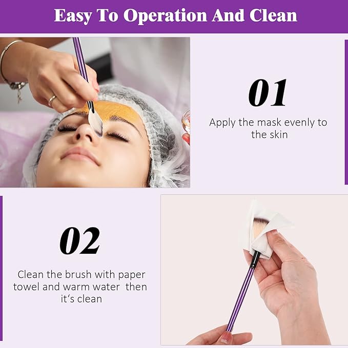 9 Pieces Facial Fan Mask Brushes, Soft Facial Applicator Brushes Tools for Peel Glycolic Makeup for Mud Cream(Purple)