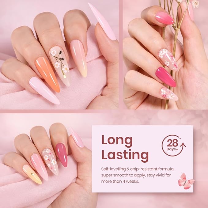 beetles Spring Gel Nail Polish Set - 36 Colors Verse of Flower Gel Nail Kit Pink White Black Red Purple Blue Yellow Gel Colors & 3Pcs Base Top Coat Soak off UV Home Salon Easter Gift for Women