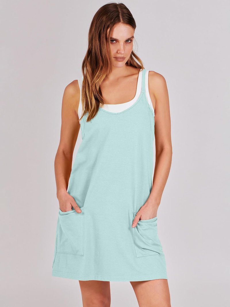 ANRABESS Women Athletic Dress Summer Tennis Workout Active Sports Mini Romper Dress Built in Shorts Travel Vacation Clothes Mint Green Small