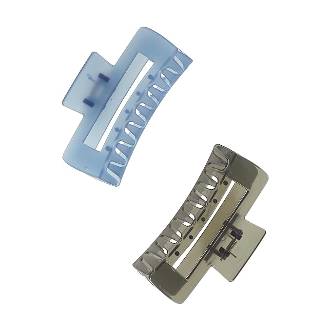 Goody SlideProof Rectangular Large Claw Clips - 2 Ct, Cool Tones, Secure Grip Hair Styling Accessories for Women & Men, Claw Clips for Thick Hair