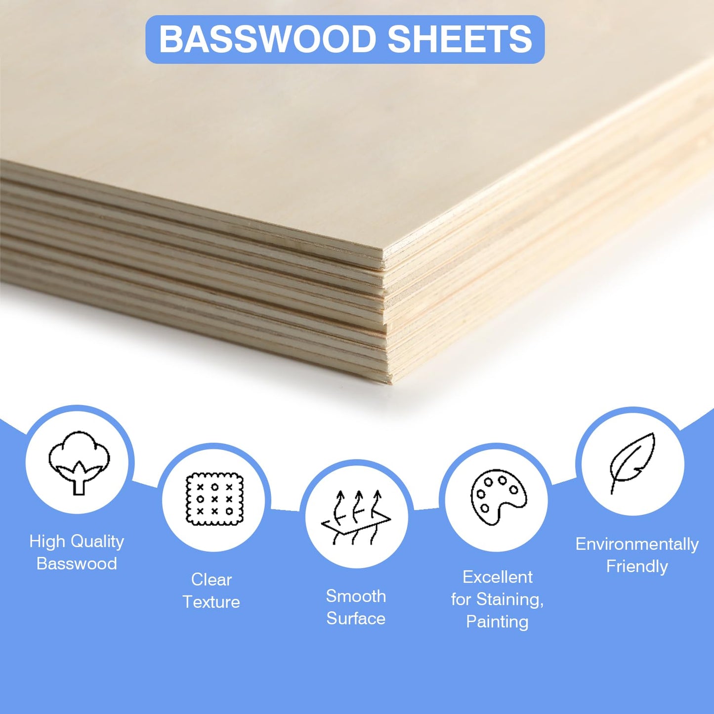 12 Pack Basswood Sheets for Crafts 12 x 18 x 1/8 in, 3mm Thick Unfinished Plywood for Laser Cutting & Engraving, DIY Ornaments and Architectural Model