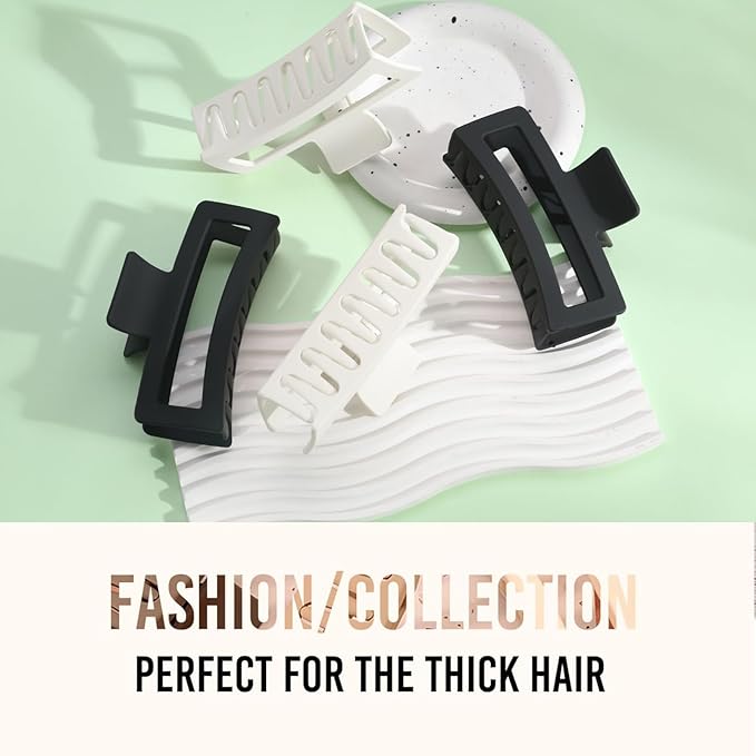 5 Inche Black and White Extra Large Claw Clips for Thick and Long Hair, 4 Pack Xl Jumbo Oversized Matte Non-slip Rectangle Hair Clips for Women, Big Strong Hold Jaw