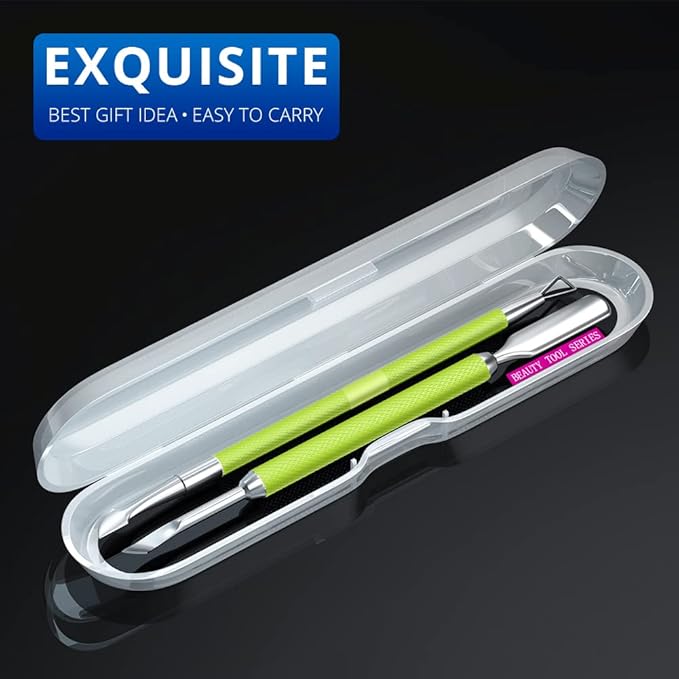 2PCS Metal Neon Green Cuticle Pusher and Cutter Remover Salon Quality Stainless Steel Gel Nail Polish Peeler Scraper Durable Manicure and Pedicure Cleaner Tool For Fingernail and Toenail