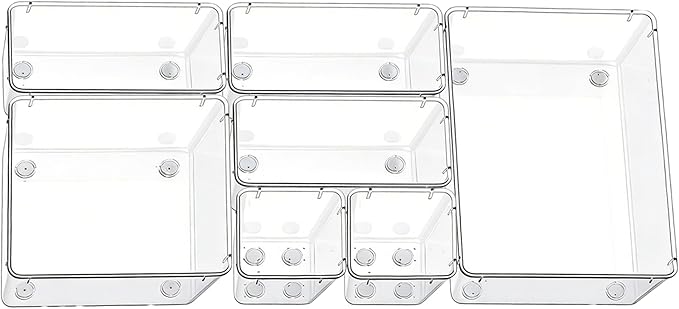 Clear Acrylic Drawer Organizer Trays, 5 Size Junk Box Organization Small Storage Container Bin for Desk Makeup Bathroom Vanity Kitchen Tool Make Up Workspace Home Dorm Apartment Office Room Nightstand