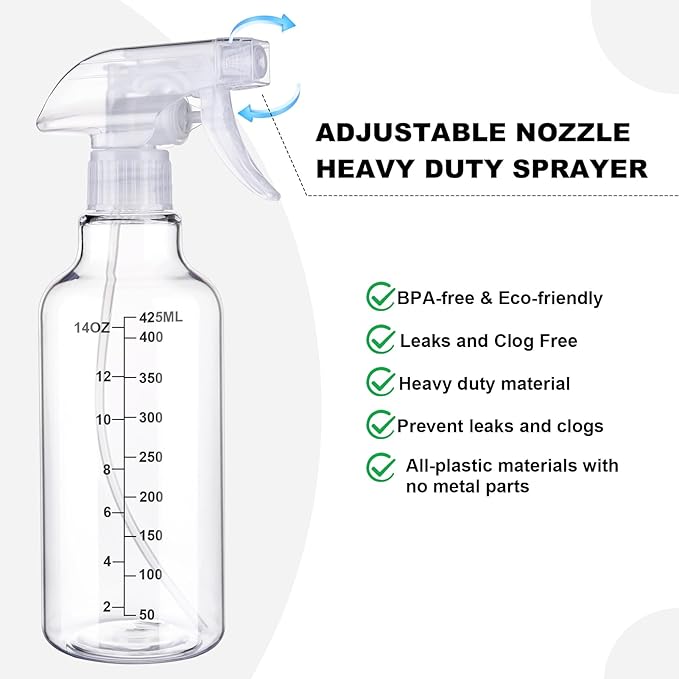 Plastic Spray Bottle 16.9oz Empty Spray Bottles Refillable Container Trigger Sprayer for Cleaning Solutions, Water, Plants, Pet, Essential Oils, Hair, 2 Pack (Clear-scale)