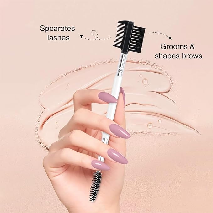 3 Head Eyebrow Eyelash Shaper Eyelash Comb Double Head Brush Makeup Grooming Tool cosmetic with 3 Different Spoolie Brushes for Separating Lashes, Eliminating Mascara Clumps, Grooming and Shaping Brow