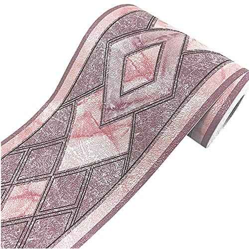 Simplemuji 3D Self Adhesive Pink Diamond Lattice Pattern Waterproof Wallpaper Border Peel and Stick for Bathroom Kitchen Counter Top Tiles Sticker,4 Inch by 16.5 Feet