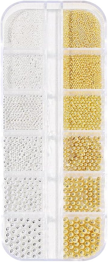 0.8mm Mini Small Nail Beads Stainless Steel Beads Nail Beads Gold Charms Nails Art Decorations Gun Grey Rose Gold Caviar Nail Charms DIY Tool Nail Studs Accessories Caviar Beads for Nails (Silver)