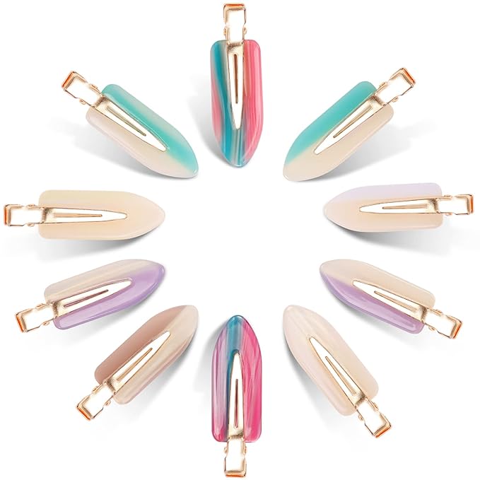 KesaPlan 10PCS No Bend Hair Clips, Acrylic Resin No Crease Hair Clips for Styling, Colorful Creaseless Flat Duckbill Hair Barrette for Makeup Hairstyle Accessories for Women Girls Gifts