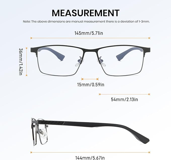 Cyxus Carbon Fiber 99% Blue Light Glasses Men Women, 23g Semi-rim Square Frame for Computer Gaming 8146